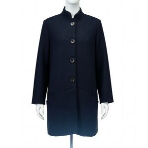 SAINT JAMES France Navy Blue Boiled Wool Mock Neck Button Front Coat Womens 10